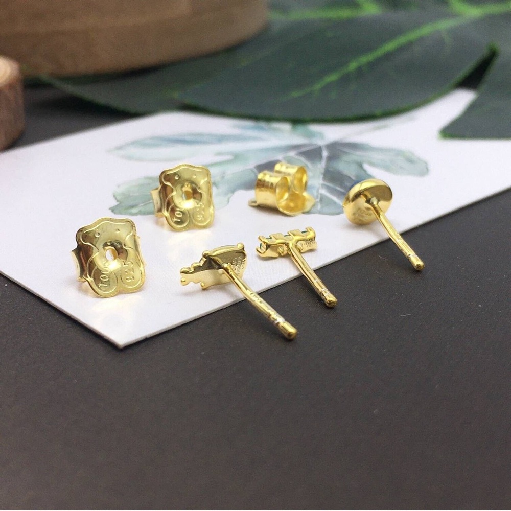 Firm price) Set of three silver vermeil Plump Earrings with gemstones - Picture 3 of 3
